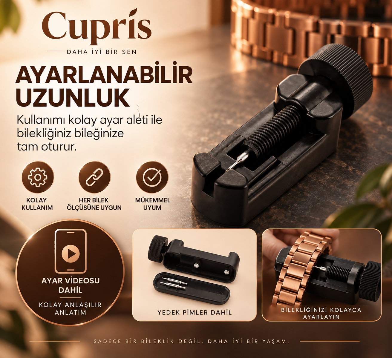 Erkek Bakır Manyetik Bilezik — Halka Başına 3 Mıknatıs