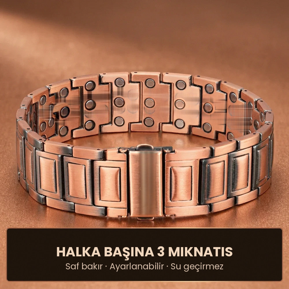 Erkek Bakır Manyetik Bilezik — Halka Başına 3 Mıknatıs