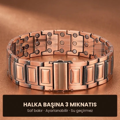 Erkek Bakır Manyetik Bilezik — Halka Başına 3 Mıknatıs